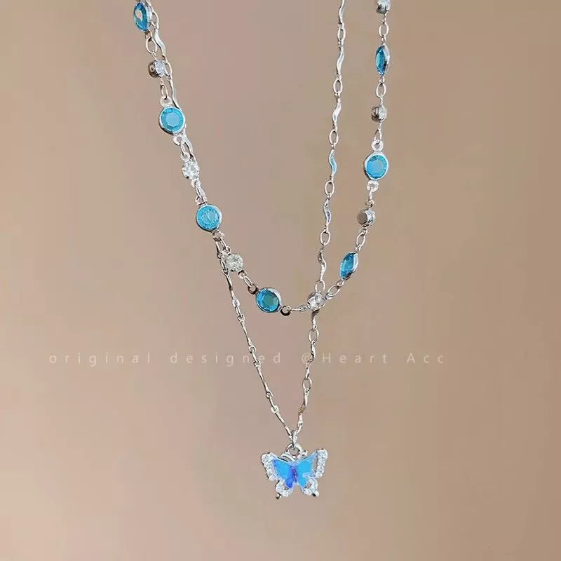 2 cor oceano Original verão legal sentimento borboleta colar acessórios feminino luz luxo nicho clavícula corrente colar