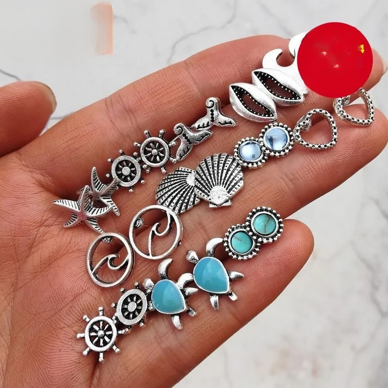 Conjunto De Brincos De Concha De Estrela Do Mar De Tartaruga 24 Peças Joias Boêmias Vintage Oceano