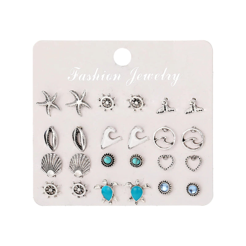 Conjunto De Brincos De Concha De Estrela Do Mar De Tartaruga 24 Peças Joias Boêmias Vintage Oceano