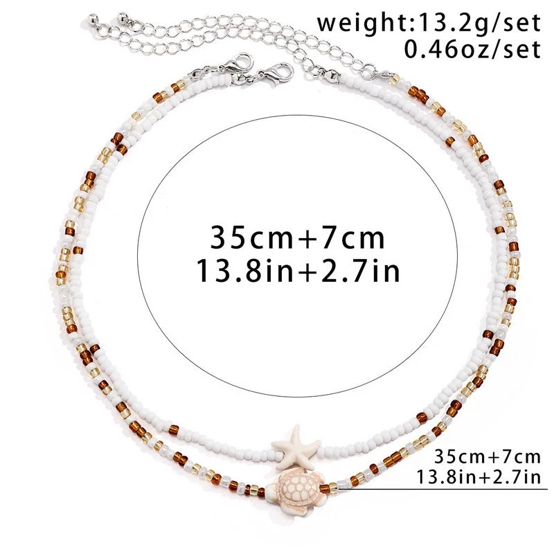 Conjunto De 2 Peças De Colar De Estrela Do Mar E Tartaruga Gmai , Corrente De Clavícula De Praia Elegante Para Presentes