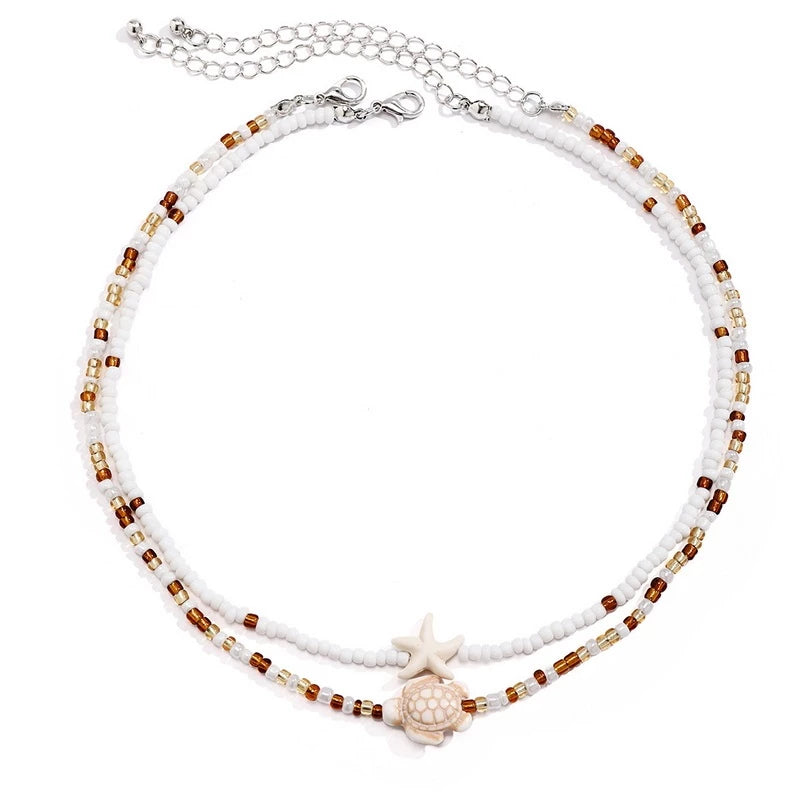 Conjunto De 2 Peças De Colar De Estrela Do Mar E Tartaruga Gmai , Corrente De Clavícula De Praia Elegante Para Presentes
