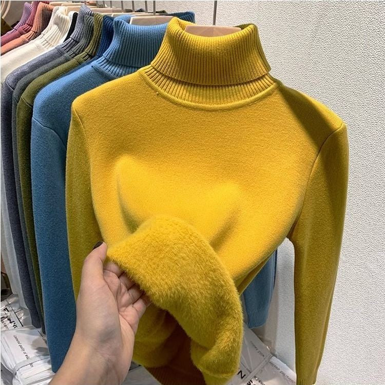 Suéter Grosso De Gola Alta Para Mulheres No Inverno 2025