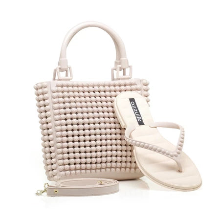 Kit Praia Bolsa Mão + Chinelo Pérola Feminina Injetada Em Pvc Barato Várias Cores
