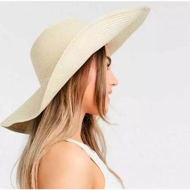Chapéu Feminino Praia Sol Aba Larga Palha Flexível Moda Verão