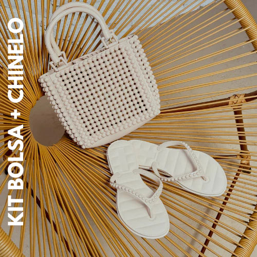 Kit Praia Bolsa Mão + Chinelo Pérola Feminina Injetada Em Pvc Barato Várias Cores