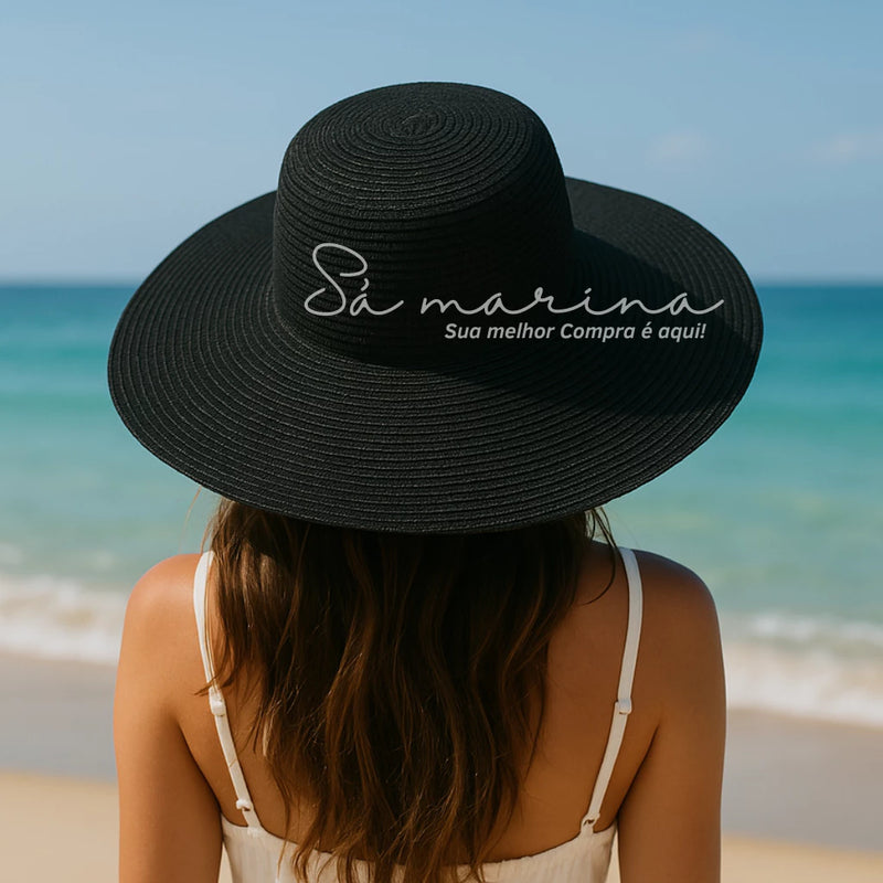 Chapéu Feminino Praia Sol Aba Larga Palha Flexível Moda Verão