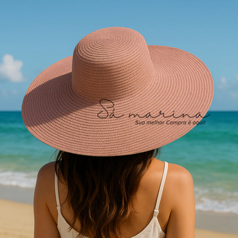 Chapéu Feminino Praia Sol Aba Larga Palha Flexível Moda Verão