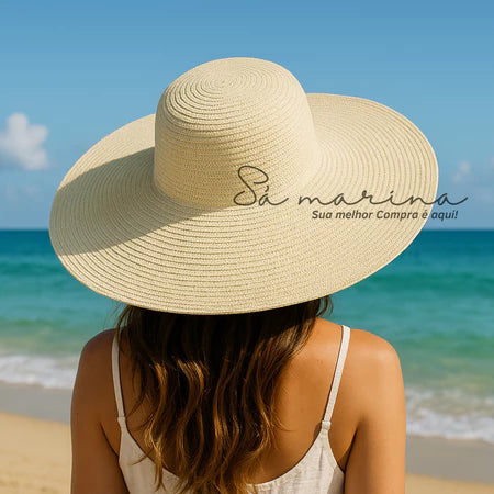 Chapéu Feminino Praia Sol Aba Larga Palha Flexível Moda Verão