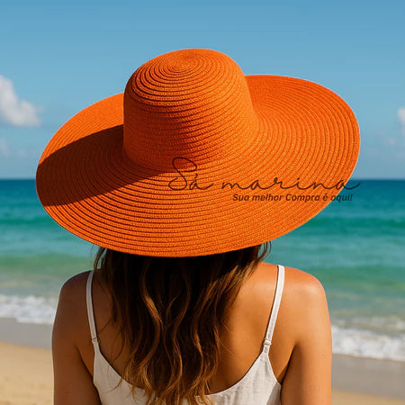 Chapéu Feminino Praia Sol Aba Larga Palha Flexível Moda Verão