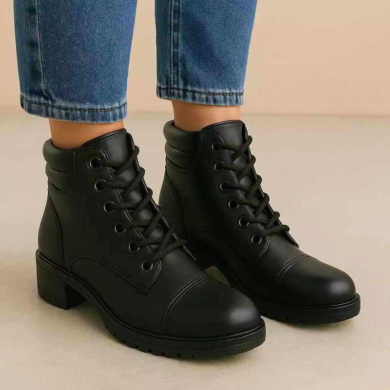 Bota Coturno Casual Feminina Cano Curto Baixo Médio Confortável Macia