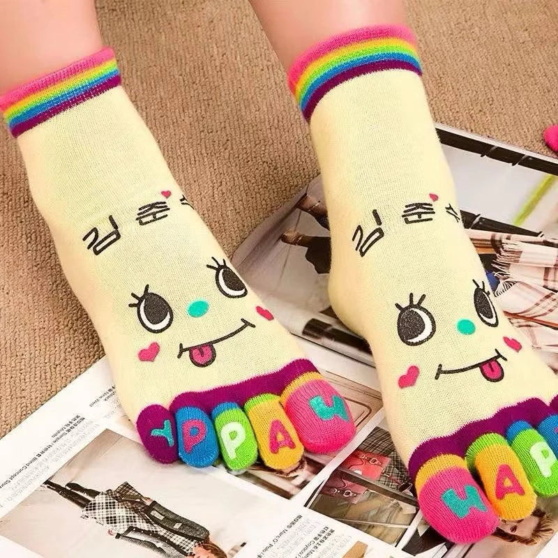 kit 1/2/3 meias Colorida Divertida com 5 dedinhos para Chinelo Inverno 33-37 Feminina menina