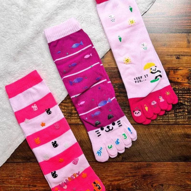kit 1/2/3 meias Colorida Divertida com 5 dedinhos para Chinelo Inverno 33-37 Feminina menina