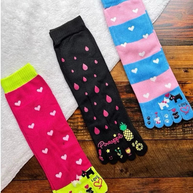 kit 1/2/3 meias Colorida Divertida com 5 dedinhos para Chinelo Inverno 33-37 Feminina menina