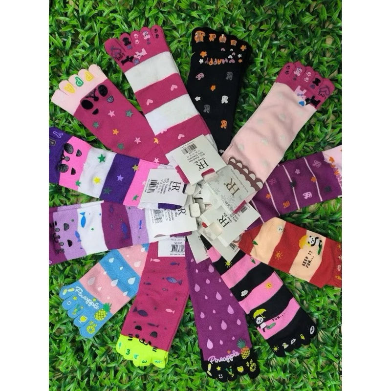 kit 1/2/3 meias Colorida Divertida com 5 dedinhos para Chinelo Inverno 33-37 Feminina menina