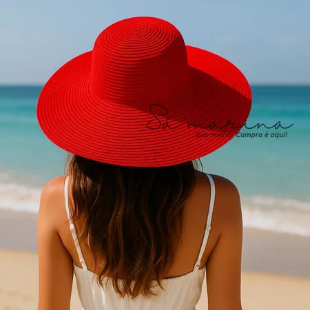 Chapéu Feminino Praia Sol Aba Larga Palha Flexível Moda Verão