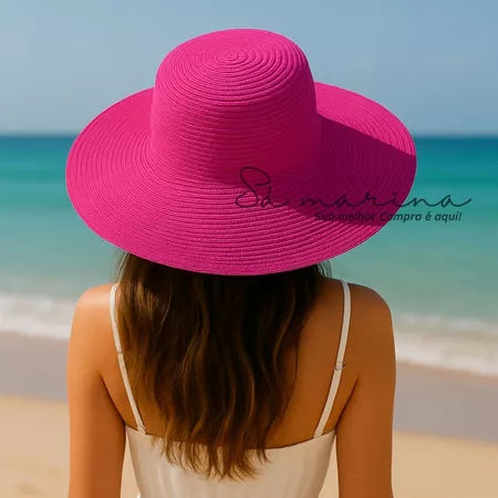Chapéu Feminino Praia Sol Aba Larga Palha Flexível Moda Verão
