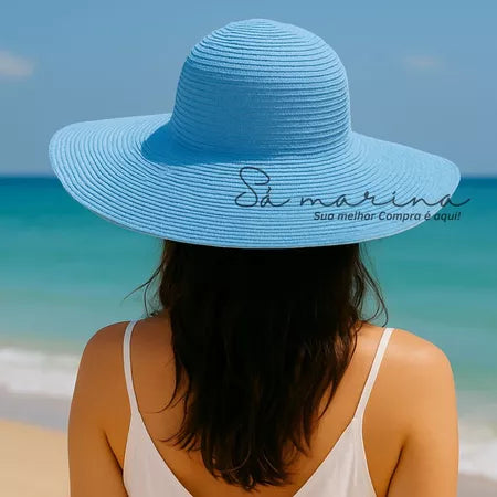 Chapéu Feminino Praia Sol Aba Larga Palha Flexível Moda Verão