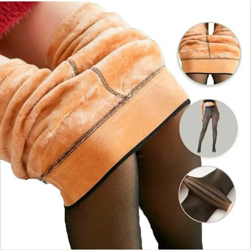 Meia-Calça Térmica Forrada Peluciada Translúcida De Lã Quente Feminina Para Inverno
