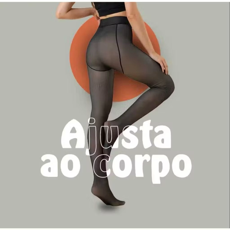 Meia-Calça Térmica Forrada Peluciada Translúcida De Lã Quente Feminina Para Inverno