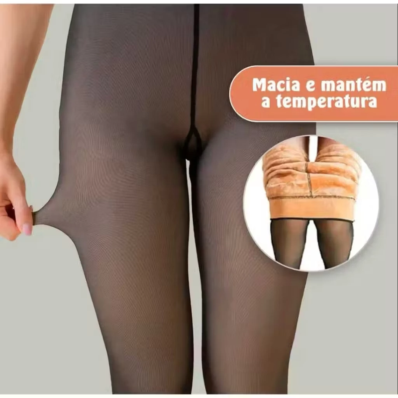 Meia-Calça Térmica Forrada Peluciada Translúcida De Lã Quente Feminina Para Inverno