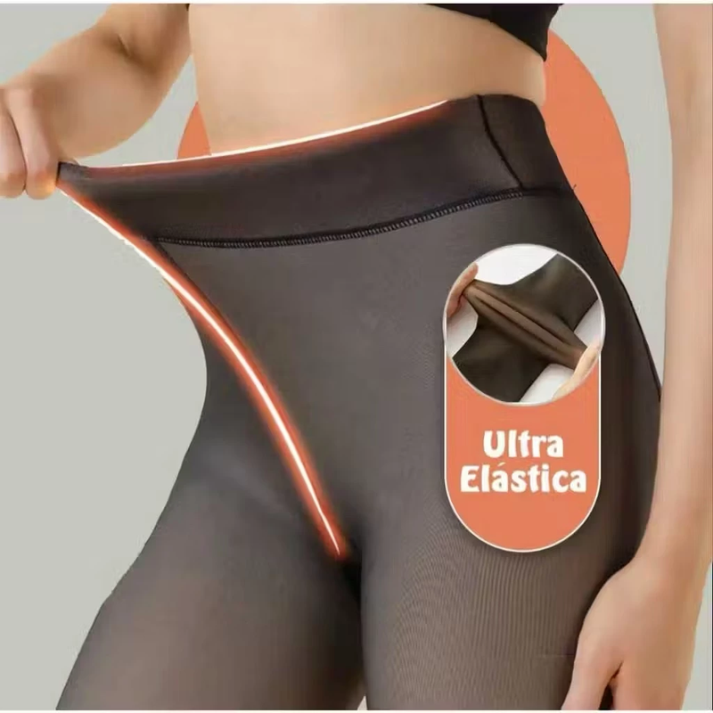 Meia-Calça Térmica Forrada Peluciada Translúcida De Lã Quente Feminina Para Inverno
