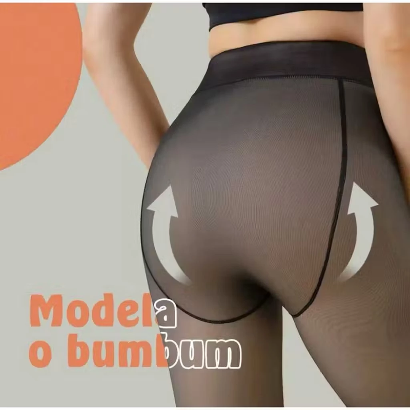 Meia-Calça Térmica Forrada Peluciada Translúcida De Lã Quente Feminina Para Inverno