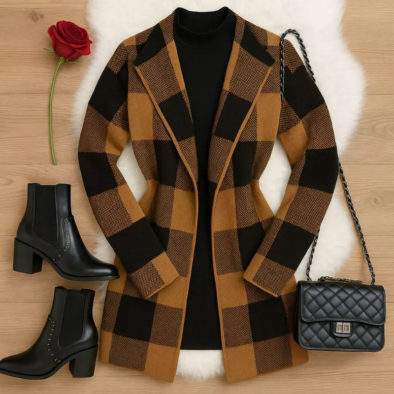 Cardigan Xadrez Casaco Kimono Sobretudo Tricô