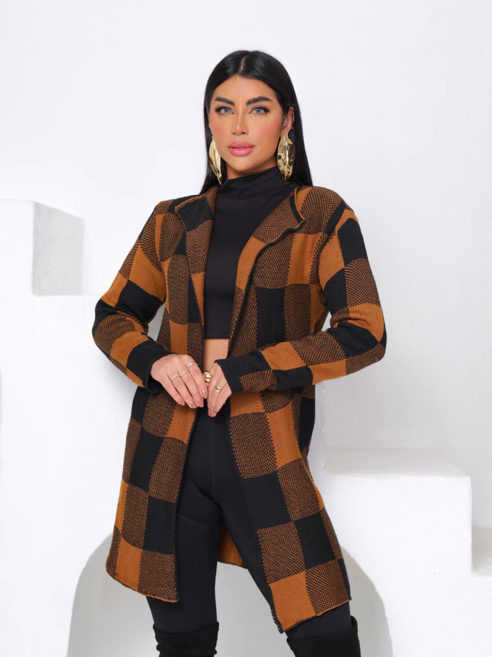 Cardigan Xadrez Casaco Kimono Sobretudo Tricô