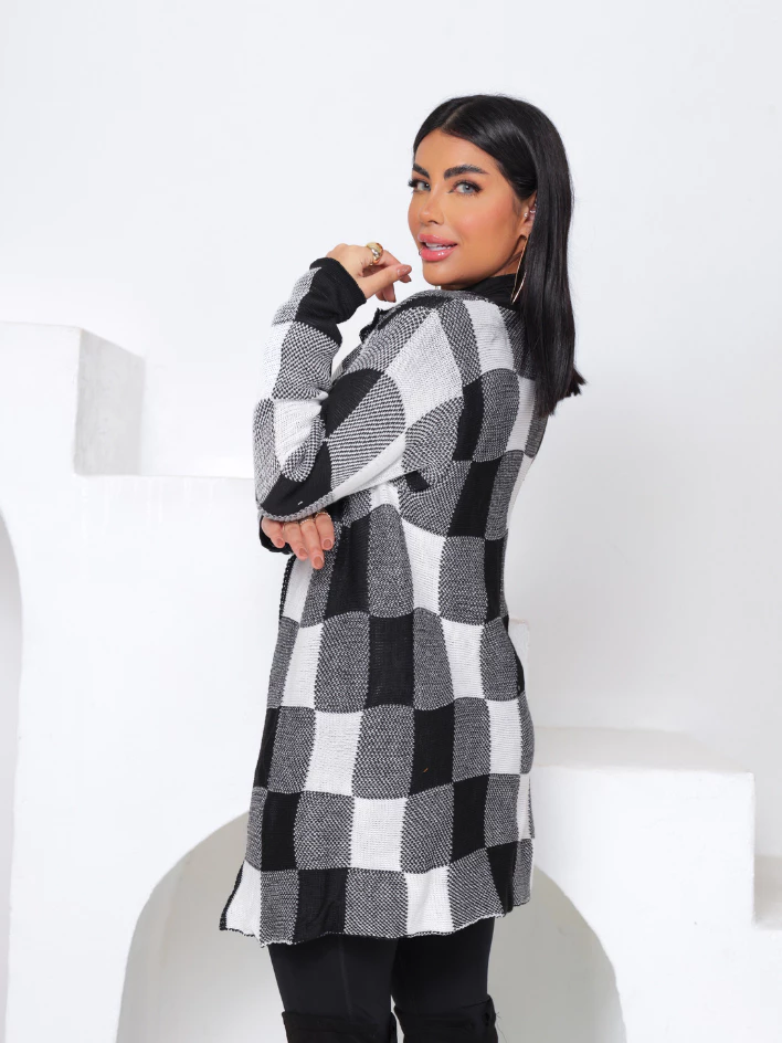 Cardigan Xadrez Casaco Kimono Sobretudo Tricô