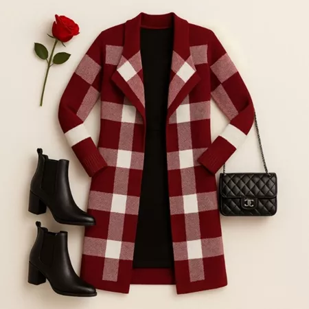 Cardigan Xadrez Casaco Kimono Sobretudo Tricô