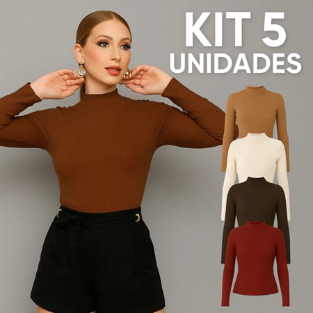 Kit 5 Blusa de Frio Feminina Cacharrel Gola Alta Manga Longa Frio