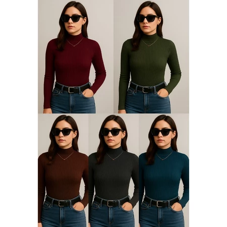 Kit 5 Blusa de Frio Feminina Cacharrel Gola Alta Manga Longa Frio