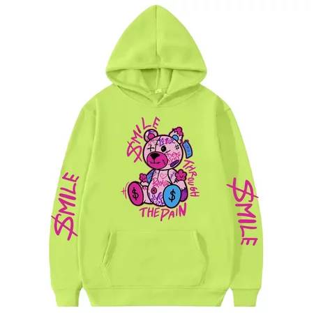 Blusa Moletom Canguru Capuz E Bolso Flanelado Unissex Streetwear Feminino urso Smile Tumblr manga moda