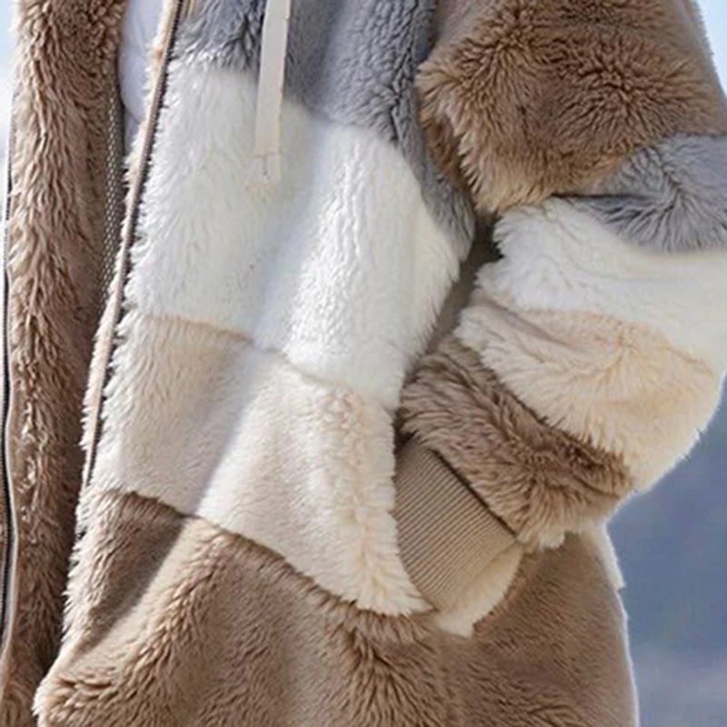 Nova Jaqueta Feminina Com Capuz De Pelúcia Multicolorida Para Outono/Inverno