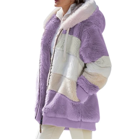 Nova Jaqueta Feminina Com Capuz De Pelúcia Multicolorida Para Outono/Inverno