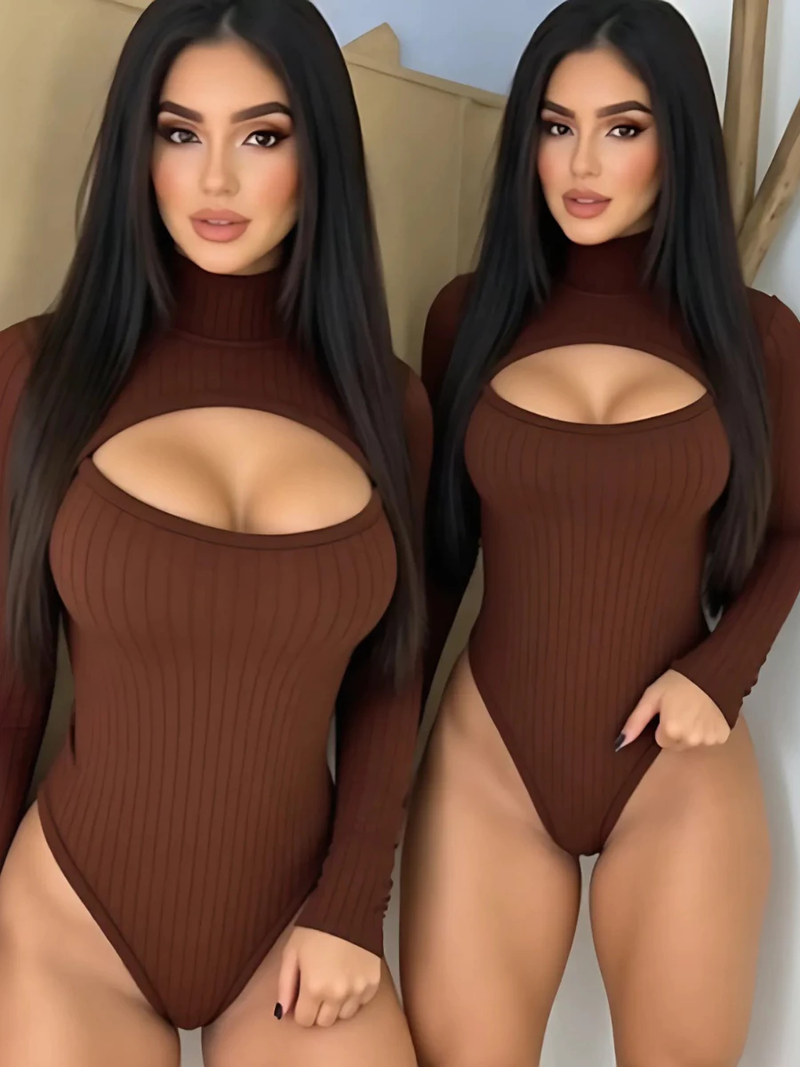 Body Feminino Com Gola Alta Manga Comprida Decote Frontal Look Sofisticado