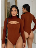 Body Feminino Com Gola Alta Manga Comprida Decote Frontal Look Sofisticado