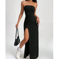 Vestido Longo Mídi Com Fenda Lateral Tomara Que Caia Tendência E Elegância