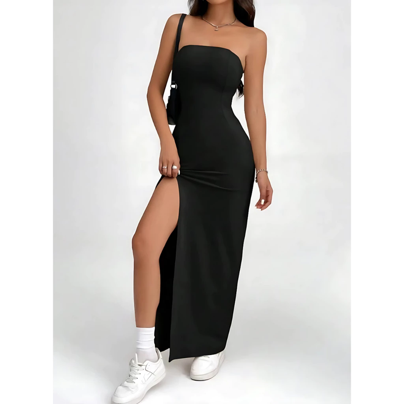 Vestido Longo Mídi Com Fenda Lateral Tomara Que Caia Tendência E Elegância