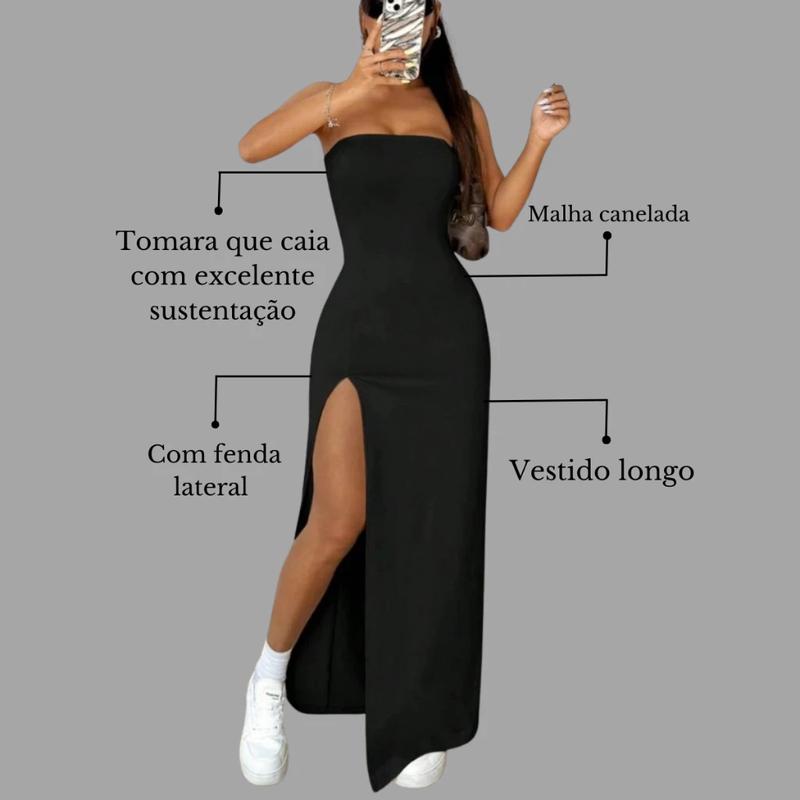 Vestido Longo Mídi Com Fenda Lateral Tomara Que Caia Tendência E Elegância