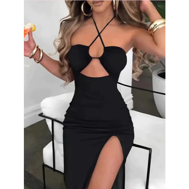Vestido Midi Feminino Com Fenda Lateral E Decote Cruzado Caimento Perfeito