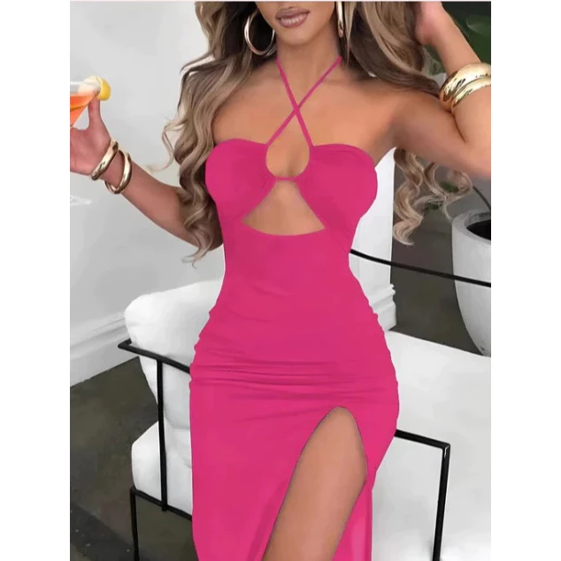 Vestido Midi Feminino Com Fenda Lateral E Decote Cruzado Caimento Perfeito