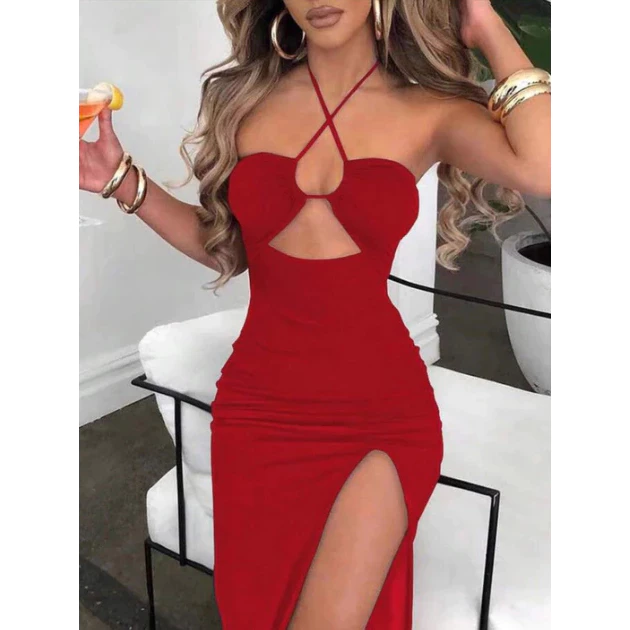 Vestido Midi Feminino Com Fenda Lateral E Decote Cruzado Caimento Perfeito