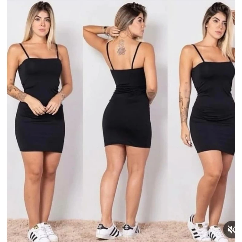 Vestido Verão Tubinho Alcinha Decote Reto com Bojo Em Suplex