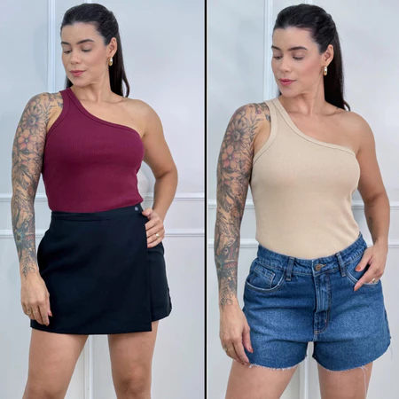 Kit 2 Blusas Feminina Mula Manga Ribana Canelada Nula Manca Ombro Só Básica Social Elegante Premium