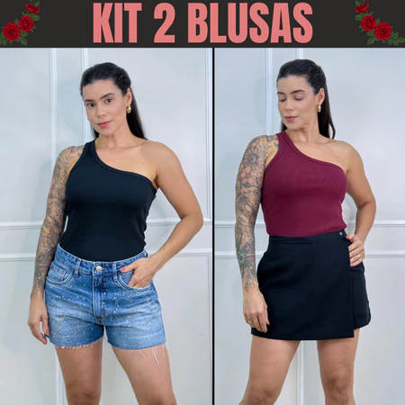 Kit 2 Blusas Feminina Mula Manga Ribana Canelada Nula Manca Ombro Só Básica Social Elegante Premium