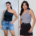 Kit 2 Blusas Feminina Mula Manga Ribana Canelada Nula Manca Ombro Só Básica Social Elegante Premium