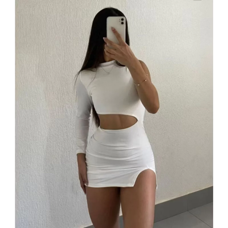 Vestido feminino com recorte na cintura moda gringa roupa feminina manga única