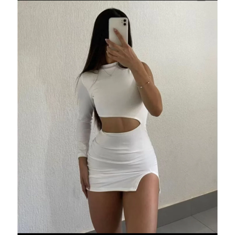 Vestido feminino com recorte na cintura moda gringa roupa feminina manga única