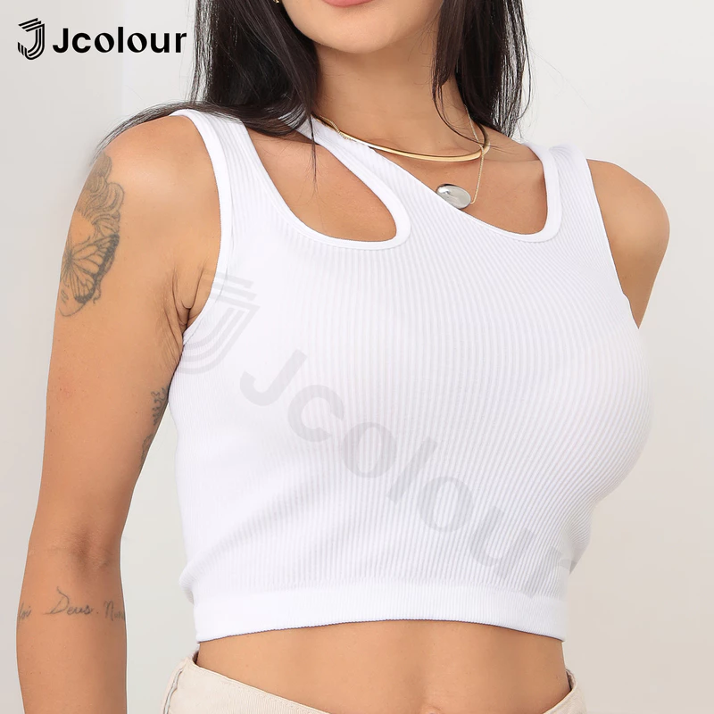 Jcolour Cropped Canelado Feminino com Recorte no Decote Moda Verão